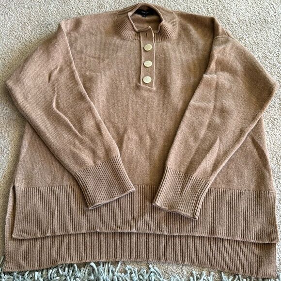 Theory Button Up Cashmere Camel Beige Canvas Pullover S - Picture 6 of 8